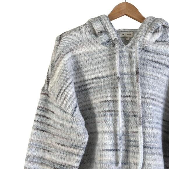 Thread & Supply Striped Sweater Hoodie Wool Blend Blue Gray - Picture 4 of 8
